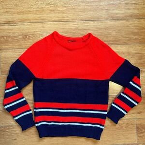 Vintage 80s Red and Navy Striped Kids Sweater